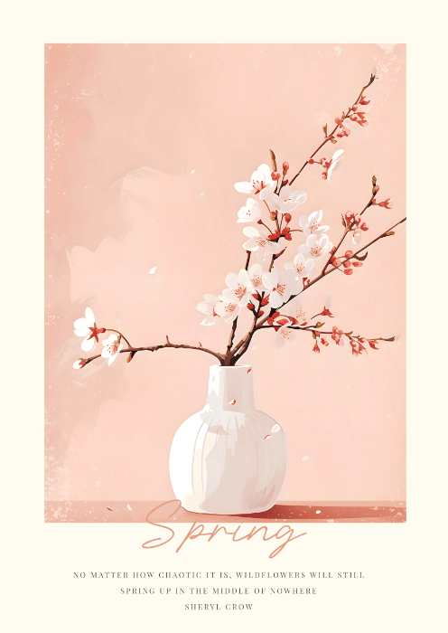Plakat Wiosenny z Kwitnącą Gałązką Wiśni