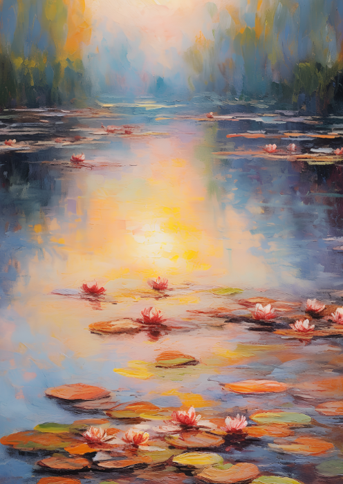 Plakat z liliami wodnymi – malarski krajobraz pełen spokoju