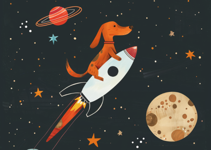 plakat z psem w kosmosie do pokoju dziecka