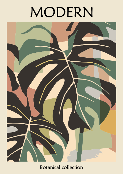 Plakat Botaniczny Modern – Nowoczesny Plakat z Liśćmi Monstery