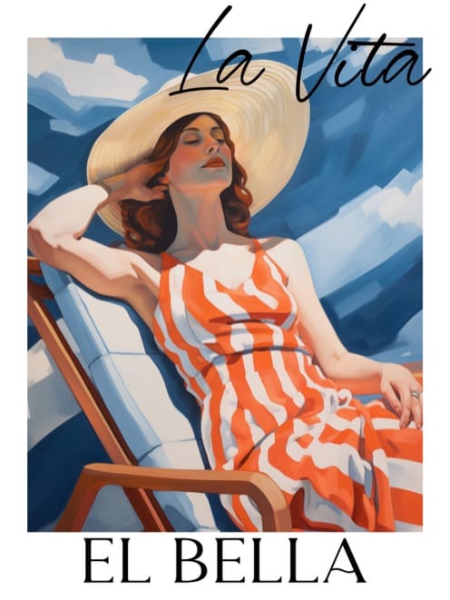 Plakat kobieta w leżaku, napis La Vita